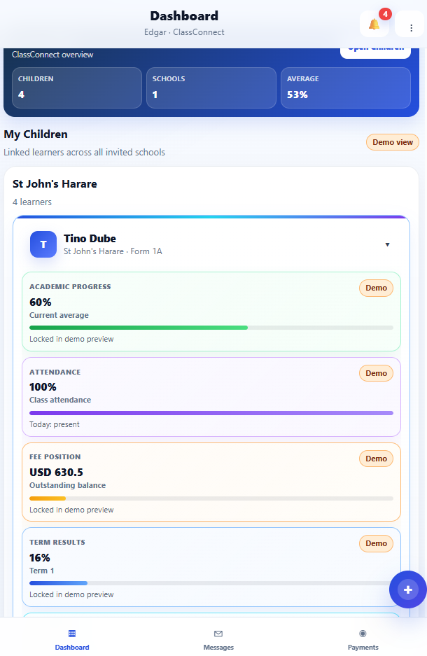 ClassConnect parent dashboard
